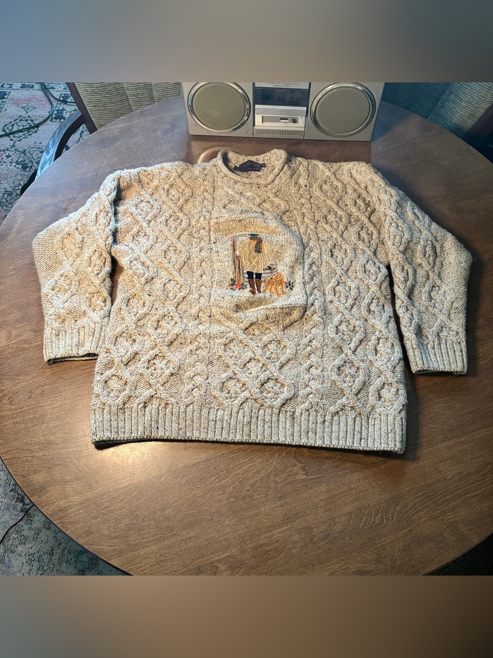 Vintage Acorn Wool Sweater Womens Med Fleck Fisherman Cable Knit Dog Cottagecore